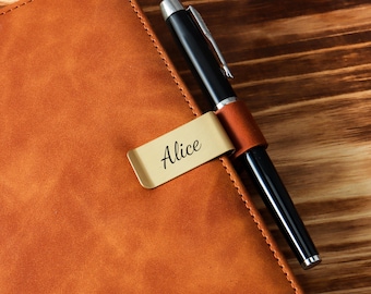 Engraving Traveler's Notebook Clip With Pen Holder, Custom Pen Holder With Brass Clip, Pen Clip For Notebooks And Journals, Perfect Gift