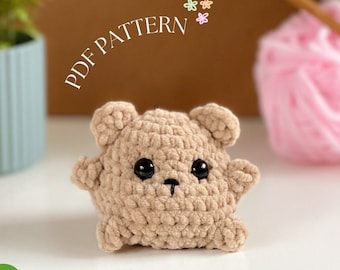 No Sew Bear Crochet Pattern, No Sew Amigurumi, Crochet Plushie Pattern plush keychain