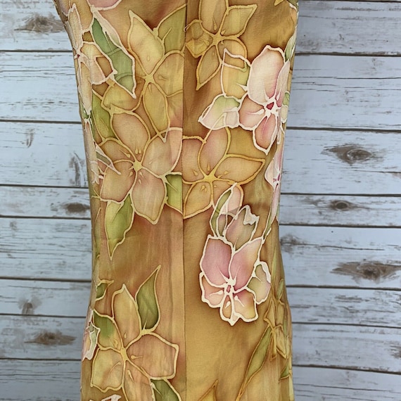 100% Silk Artist Hand Painted Batik Dress Gold Ye… - image 5