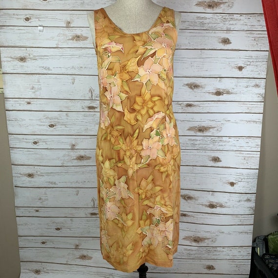 100% Silk Artist Hand Painted Batik Dress Gold Ye… - image 7