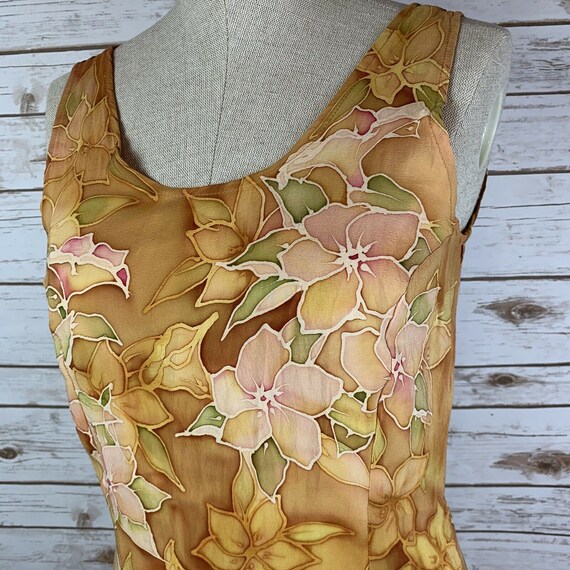 100% Silk Artist Hand Painted Batik Dress Gold Ye… - image 3