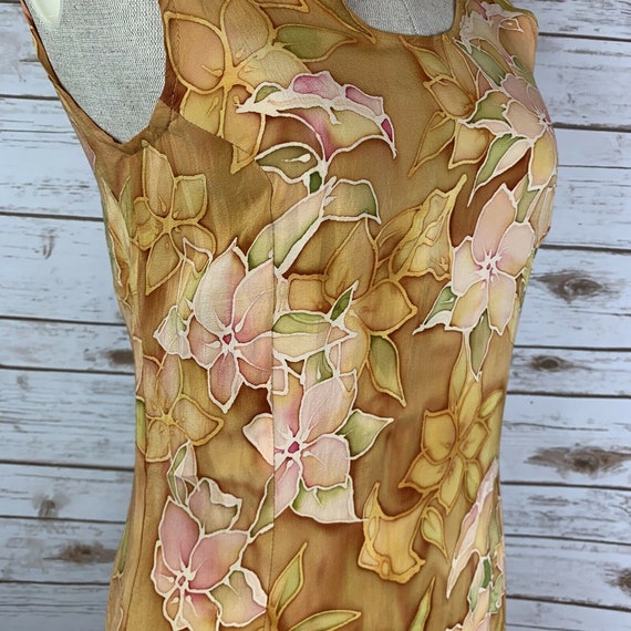 100% Silk Artist Hand Painted Batik Dress Gold Ye… - image 4