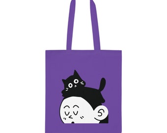 100% Cotton Tote Bag | 9 Colours | Cute Kitten Sitting on Head Totebag |