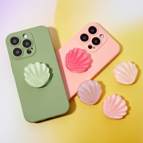 Pink Seashell Phone Grip Holder | Beach Phone Acessories | Summer Phone Acessories | Blue Shell Phone Holder | Seaside Phone Stand