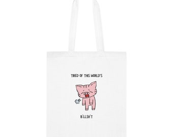100% Cotton Tote Bag | 6 Colours | Tired Piggy Totebag |