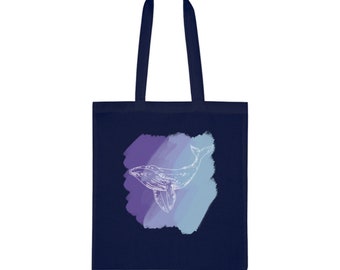 100% Cotton Tote Bag | 9 Colours | Graphic Blue Whale Totebag |