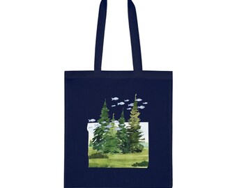 100% Cotton Tote Bag | 9 Colours | Fish Swimming in Field Totebag |