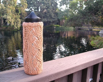 Water Bottle Cozy Lacy Knit Pattern ~ Personalized Bottle Customize Cover Hand Knit PDF Pattern