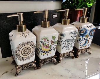 Art Nouveau Soap Dispensers, Refillable Soap Pump Dispensers, Luxury Shampoo Soap Dispensers for Bathroom, Ceramic Soap Pump Dispensers