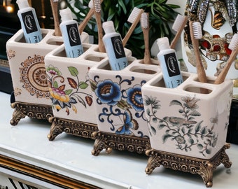 Art Nouveau Toothbrush Holders, Luxury Toothbrush Holders for Bathroom, Makeup Brush Holders, Ceramic Toothbrush Holders