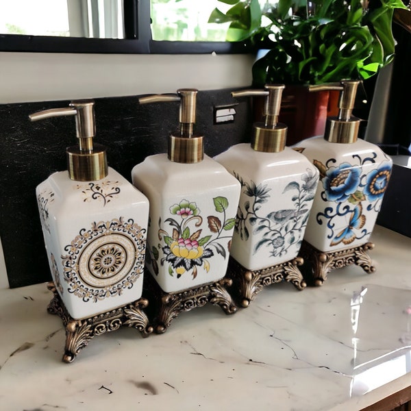Jugendstil-Seifenspender, nachfüllbare Seifenpumpenspender, luxuriöse Shampoo-Seifenspender für Badezimmer, Keramik-Seifenpumpenspender