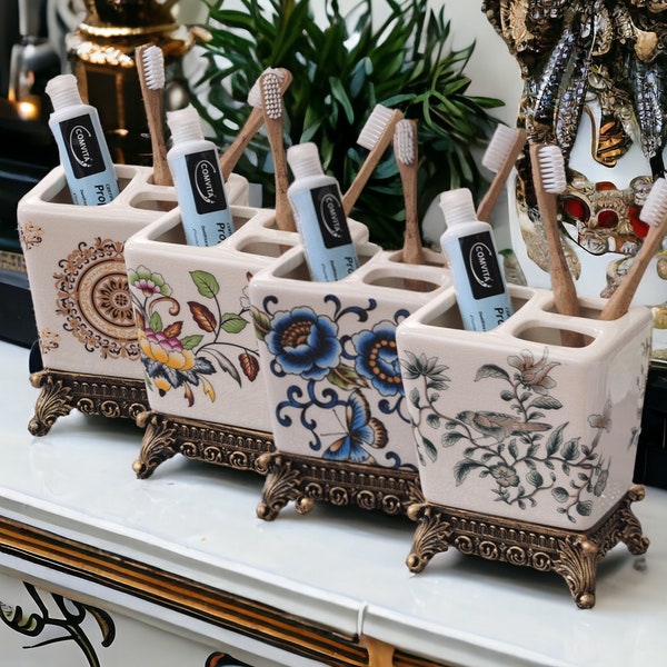 Art Nouveau Toothbrush Holders, Luxury Toothbrush Holders for Bathroom, Makeup Brush Holders, Ceramic Toothbrush Holders