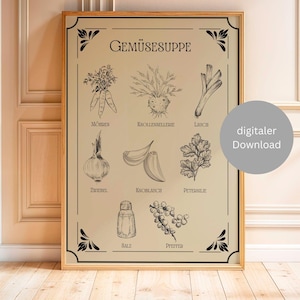 Kitchen poster &quot;Vegetable soup&quot;, kitchen poster, digital download, kitchen art print, art print poster, kitchen wall art, kitchen recipe poster