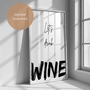 Kitchen poster &quot;WINE&quot;, poster sayings, poster black and white, wall decoration poster, wall decoration sayings, sayings poster, poster download, art print