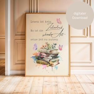 Poster books &quot;Reading is&quot;, art print download, books love, wall decoration books, booklover gifts, book decoration, poster living room, book decoration