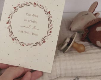 Card "The world is beautiful because you are in it", flower wreath, "The world is beautiful because you are in it" in Scandinavian design
