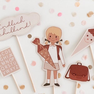 Cake Topper Einschulung Mädchen blond, Kuchendekoration Einschulung, Deko, Einschulung, Schulkind, Tortenstecker, girl, Schultüte