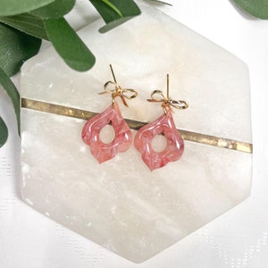 polymer clay | dark rose marble | statement earrings