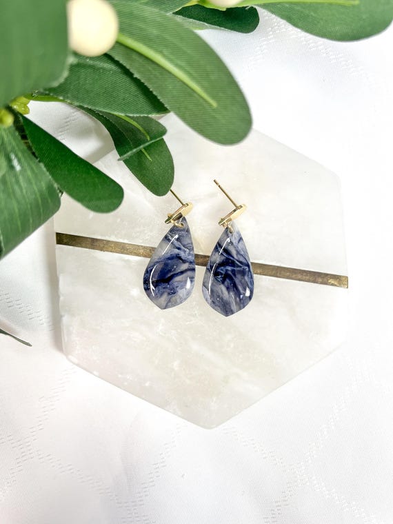 Polymer Clay Blue Grey Marble Statement Earrings Canada