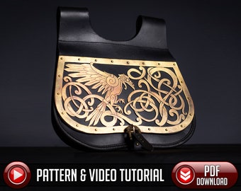 Medieval Pouch Pattern - Viking Raven and Knotwork Art - PDF - SVG LASER