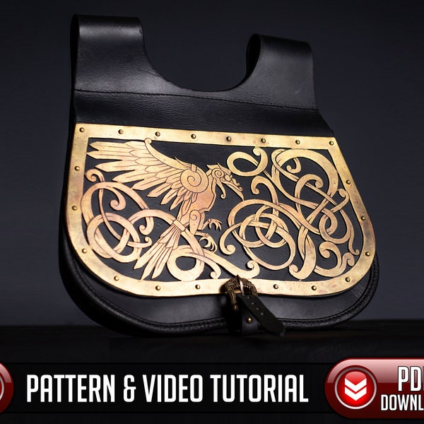 Medieval Pouch Pattern - Viking Raven and Knotwork Art - PDF - SVG LASER