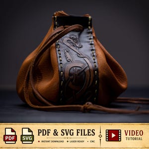 Leather Drawstring Pouch Pattern / Dice Pouch Pattern / Dice Bag Pattern / Viking Serpent / Digital Download / PDF - SVG LASER