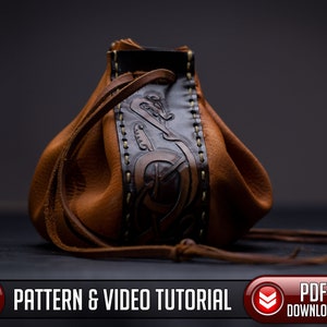 Leather Drawstring Pouch Pattern / Dice Pouch Pattern / Dice Bag Pattern / Viking Serpent / Digital Download / PDF - SVG LASER