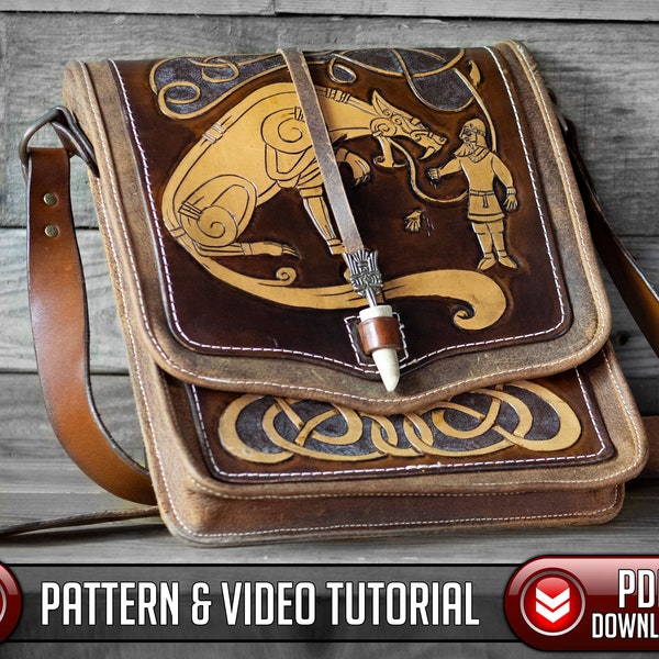 Leather Satchel Pattern / iPad Bag Pattern / Viking Artwork / Digital Download - PDF - SVG LASER