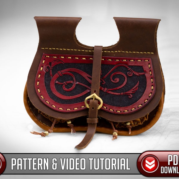 Leather Medieval Pouch Pattern / Included / Kidney Pouch / Knotwork /  - PDF - SVG LASER