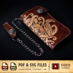 Biker Wallet Pattern - Long Wallet Pattern - Viking Odin God Mask Artwork - PDF - SVG LASER