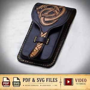 Patrón de funda de cuero para teléfono / Serpiente vikinga / Descarga digital - PDF - SVG LASER