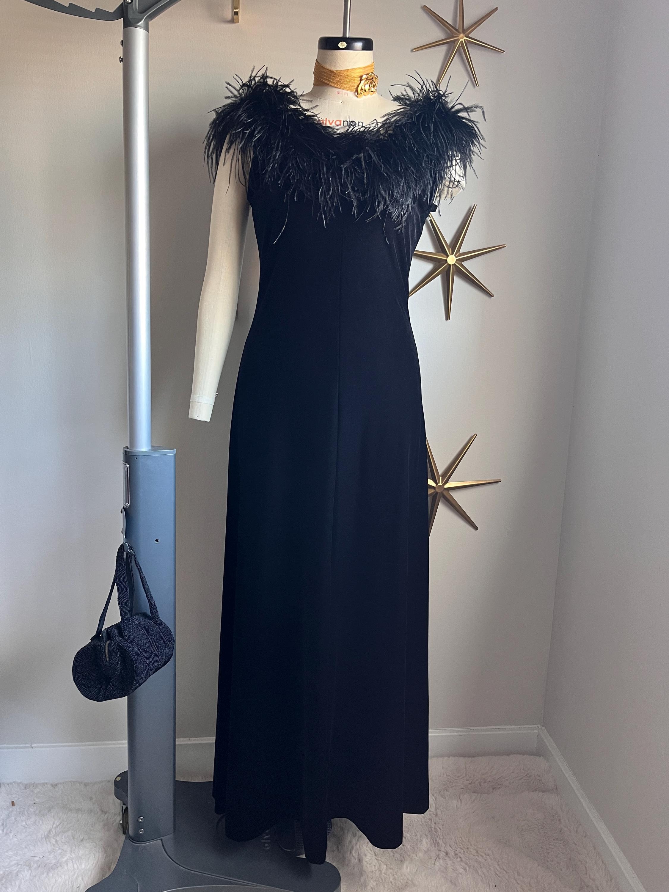 black velvet dress with feathers Black Velvet Dress main image 1