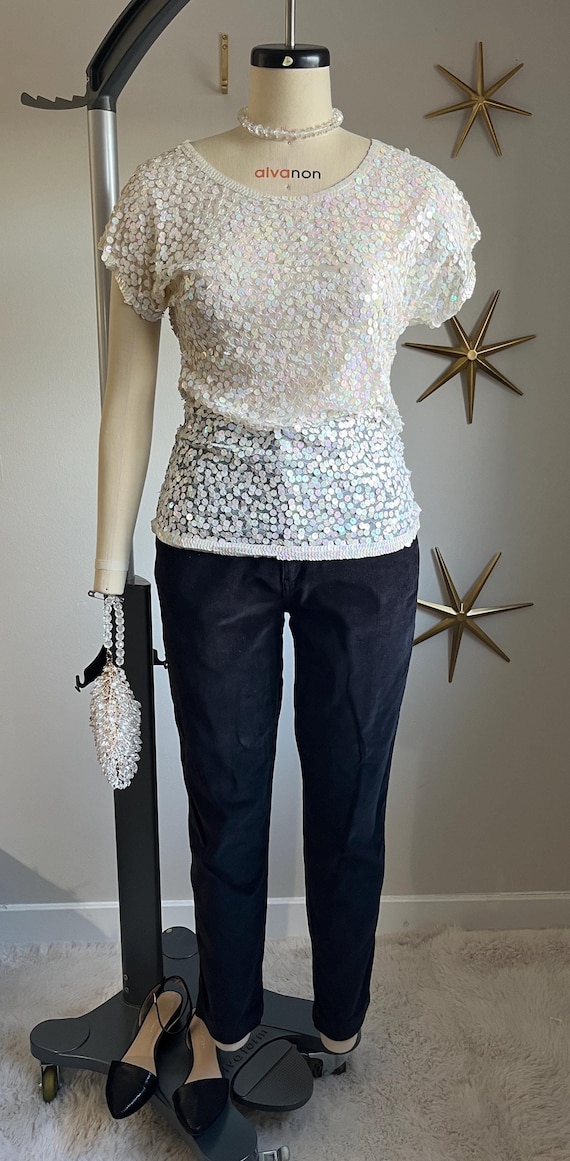 1980s Iridescent Sequin Sheer T Shirt, Cathy Hardwick