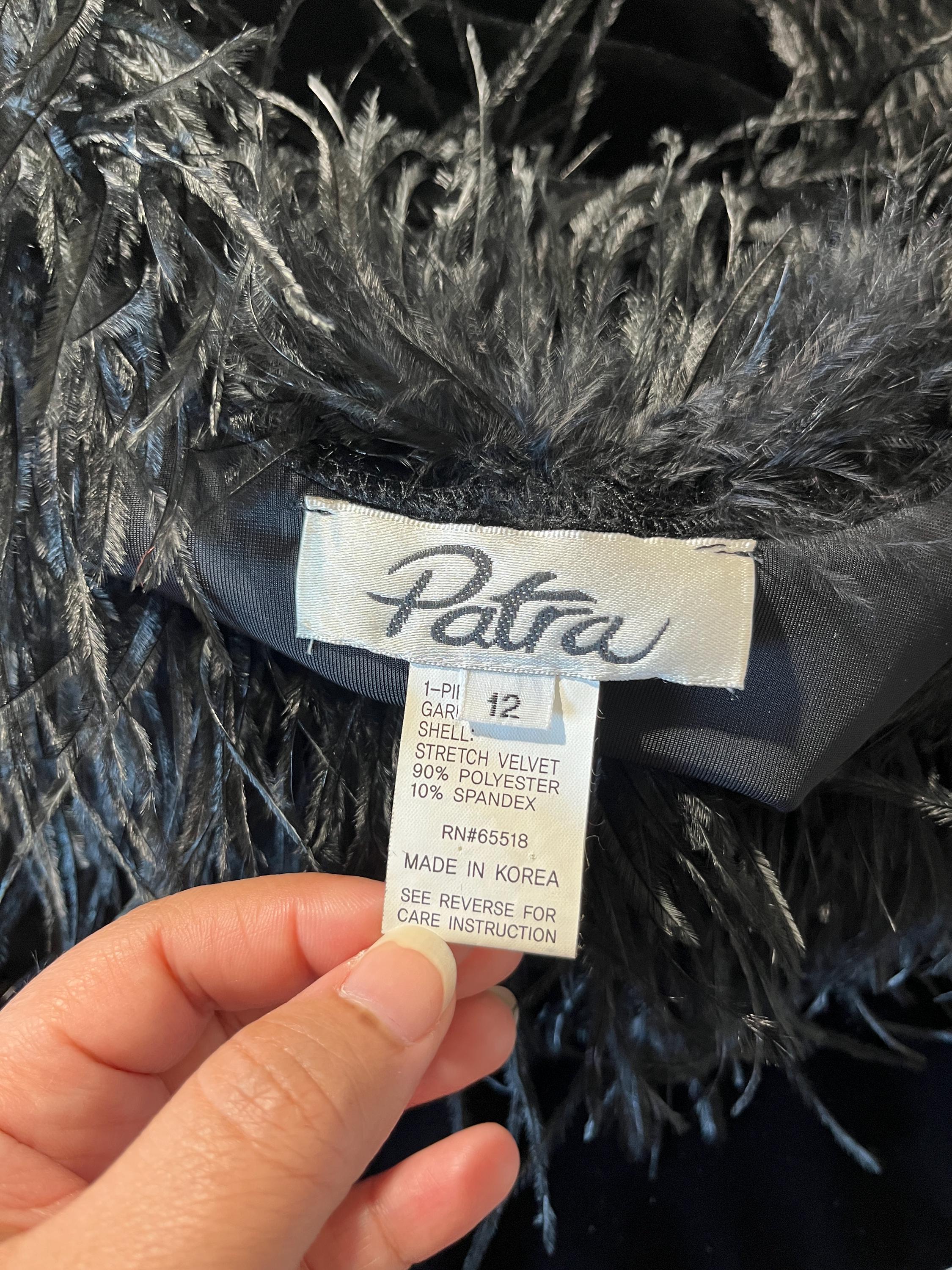 1980s Vintage Ostrich Feather Cape Shawl, Black velvet evening shoulder wrap