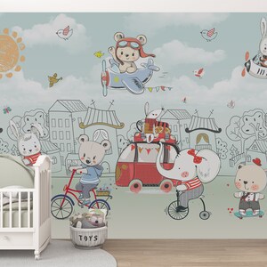 Fun Nursery Room Decor - Peel and Stick Cartoon Animal Wall Art