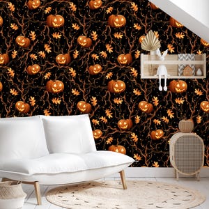Dunkle Halloween Tapete, dunkle Gothic Tapete, Halloween Tapete, Kürbis Tapete zum Schälen und Aufkleben, Abnehmbar, Schälen und Aufkleben Wandbild