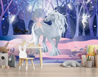 Enchanted Forest Unicorn Wallpaper - Magical Kids Room Wall Decor,Fantasy Wall Mural for Kids Room Decor