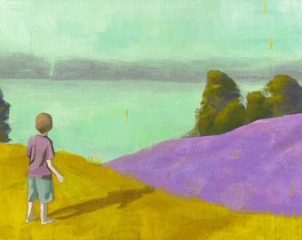 Clarity - original acrylic painting of a boy looking at the horizon landscape boy room nursery