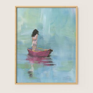 Wall art print of an original acrylic painting girl room wall art dorm decor bedroom decor serene wall art woman boat river lake painting