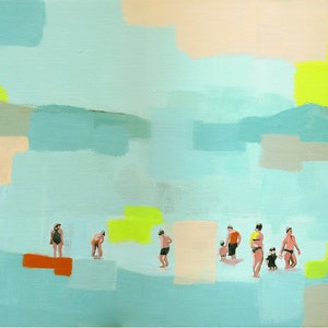 Whats in the water art print of abstract figurative painting living room decor seascape people beach contemporary sea pastel 10x8 image 1
