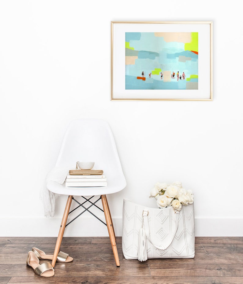 Whats in the water art print of abstract figurative painting living room decor seascape people beach contemporary sea pastel 10x8 image 3