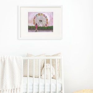 Nursery Art Giclee print of an original painting digital reproduction for children nursery decor poster girl Ferris wheel WONDER image 2