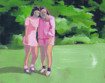 Best Friends - Giclee print of an original painting art reproduction sisters sister bff best friend friendship women girls decor 8"x10"