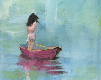 A Moment - Giclee print of an original painting art reproduction girl nursery art decor poster 8"x10"