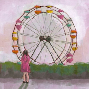 Nursery Art Giclee print of an original painting digital reproduction for children nursery decor poster girl Ferris wheel WONDER image 1