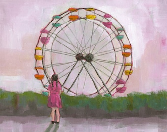 Nursery Art - Giclee print of an original painting digital reproduction for children nursery decor poster girl Ferris wheel - WONDER