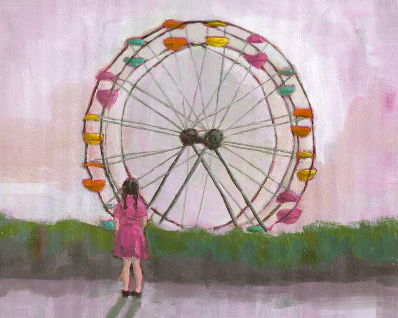 Nursery Art Giclee print of an original painting digital reproduction for children nursery decor poster girl Ferris wheel WONDER image 1