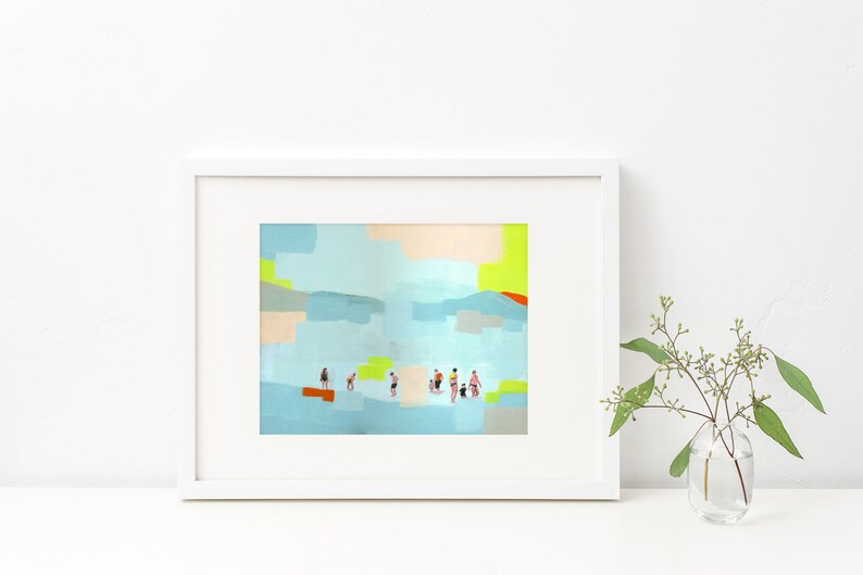 Whats in the water art print of abstract figurative painting living room decor seascape people beach contemporary sea pastel 10x8 image 2