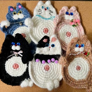 Handmade Wool Kitty Coaster: Crochet Cat Mug Mat, Home Decor Gift