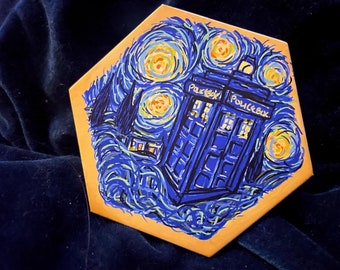 TARDIS Dr. Who Game Add-On:  Hexes, Tokens, and Rules!  Compatible with Catan and TTM's Hex-based Games!  Hand-Painted Artisan Game Pieces!